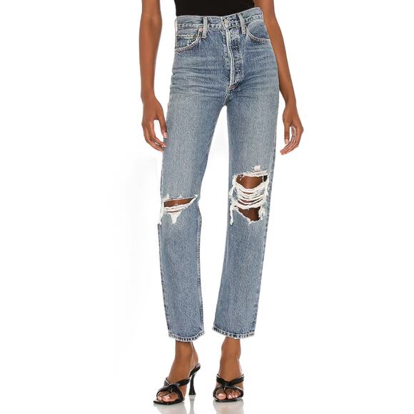 Agolde Denim - AGolde 90s Pinch Waist Jeans Backdrop Light Wash High Rise Distressed Denim 28